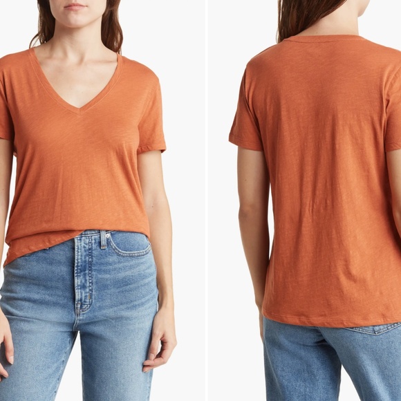 Madewell V-Neck Tee Size L Afterglow Red - Picture 2 of 2